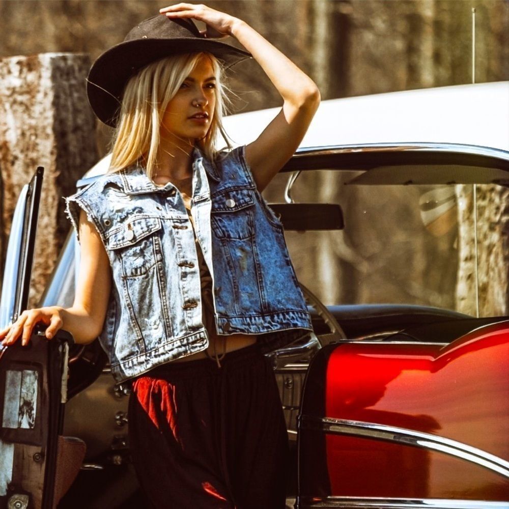 POL Stars & Stripes Distressed Denim Vest